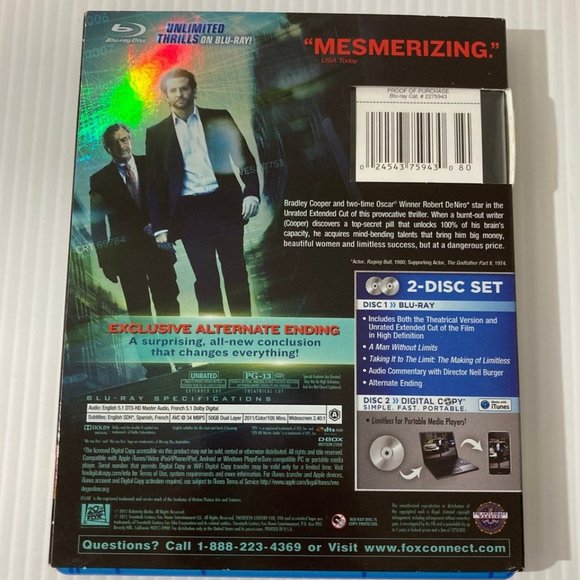 Limitless (Blu-ray Disc, 2011, 2-Disc Set, Unrated Includes Digital Copy) - Picture 6 of 6